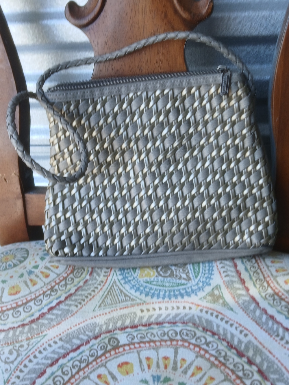 Tiannl Woven Metallic Silver Shoulder Bag with Braided Strap